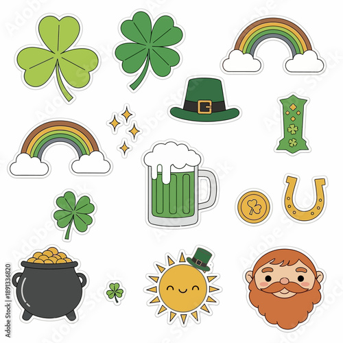 Celebrating Saint Patrick's Day with festive elements, beer, and Irish symbols in a joyful, cartoonish illustration