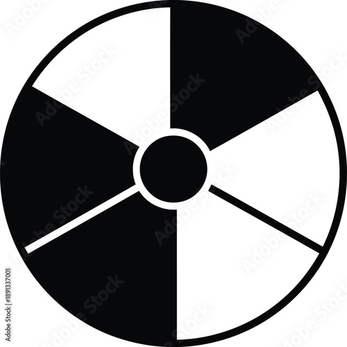 A minimalist black and white circular segmented icon representing division and unity in a modern style