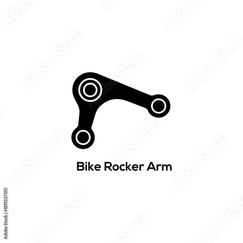 Minimalist black and white bike rocker arm icon for motorcycle engine maintenance and mechanical repair service logo design illustration.
