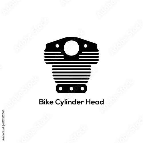Minimalist black and white professional bike cylinder head icon for motorcycle engine maintenance and mechanical repair service logo illustration.
