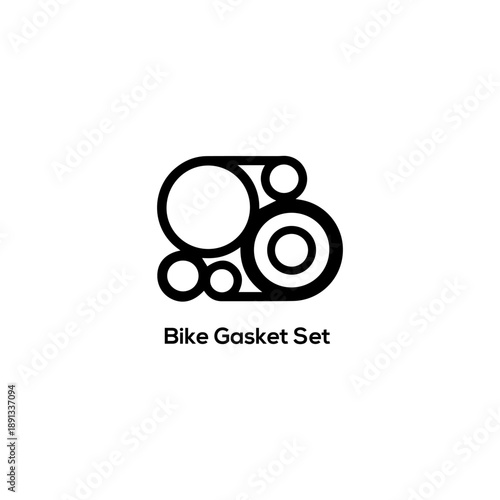 Minimalist black and white bike gasket set icon for motorcycle engine maintenance and mechanical repair service logo design illustration.
