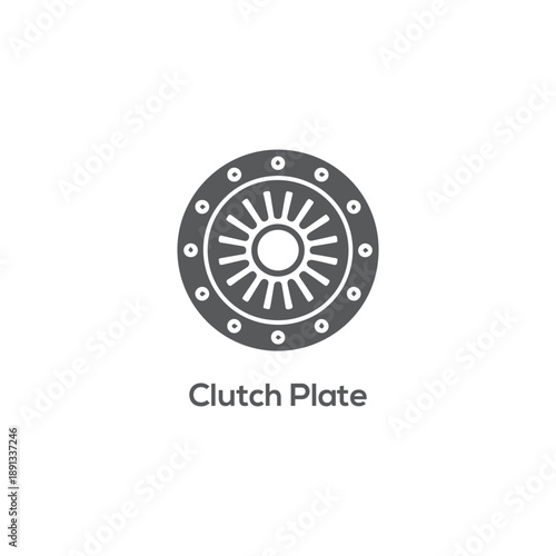 Professional minimalist black and white clutch plate icon for automotive maintenance and vehicle repair service logo design graphic illustration.
