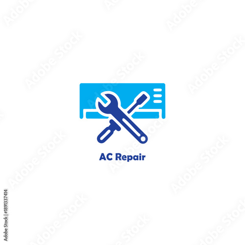 AC Repair Icon with Wrench and Screwdriver, HVAC Service Logo, Air Conditioner Maintenance, Cooling System Fix, Blue Vector Symbol