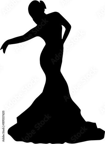 Elegant Woman Dancing in Long Evening Gown Silhouette