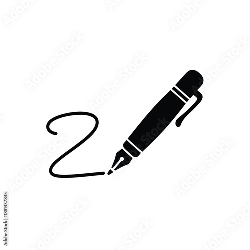 Black fountain pen drawing a swirling line simple vector illustration