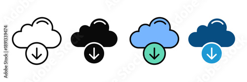 Cloud Download Icon Set Flat Minimal Storage Vector Illustration