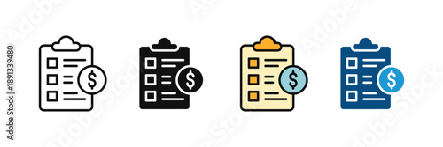 Invoice Checklist Icon Set Flat Minimal Finance Vector Illustration