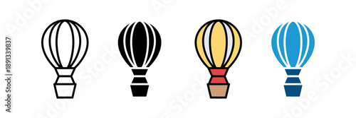 Hot Air Balloon Icon Set Flat Minimal Travel Adventure Symbol Design