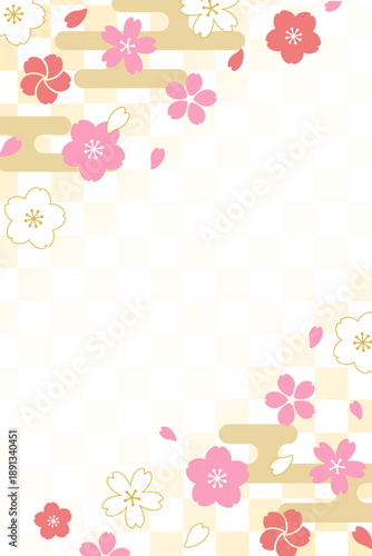 桜柄の和風背景_縦_ベクターイラスト