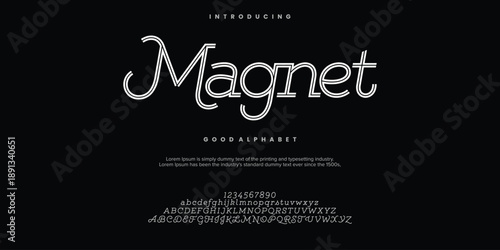 Magnet Abstract Fashion font alphabet. Typography typeface uppercase lowercase and number. vector illustrations.