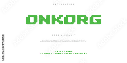 Onkorg Abstract pixel modern urban alphabet fonts. Typography sport, simple, technology, fashion, digital, future creative logo font. vector illustration