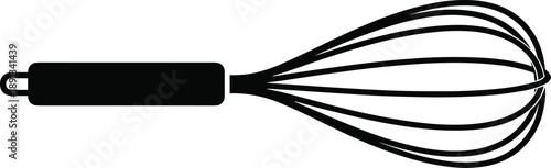 Black Silhouette of Balloon Whisk with Cylindrical Handle for Mixing, Whipping, and Air Incorporation in Culinary Tasks