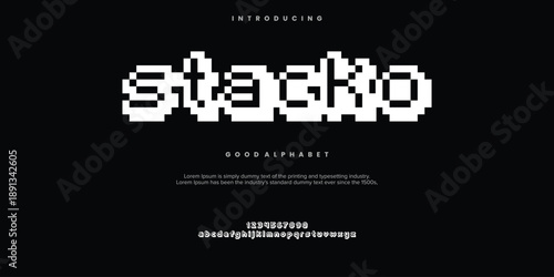 Stacko Abstract pixel modern urban alphabet fonts. Typography sport, simple, technology, fashion, digital, future creative logo font. vector illustration
