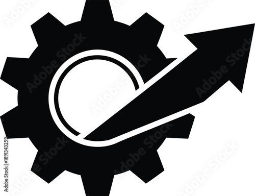 Dynamic progress and efficiency concept with gear and upward arrow symbol, representing industrial growth, business improvement, and technological advancement