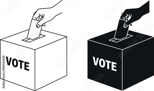 Hand putting ballot into vote box vector illustration for democracy election campaign political choice freedom and government participation in voting