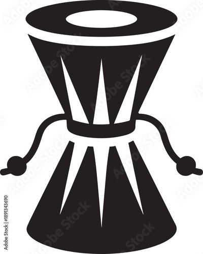 Traditional Indian Damaru Drum Icon Representing Spiritual Music Lord Shiva Rituals and Ethnic Percussion Instrument Minimalist Black Vector Silhouette
