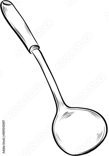 Soup ladle kitchen utensil hand drawn sketch vector