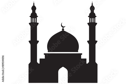 Mosque silhouette with dome and minarets islamic architecture vector illustration
