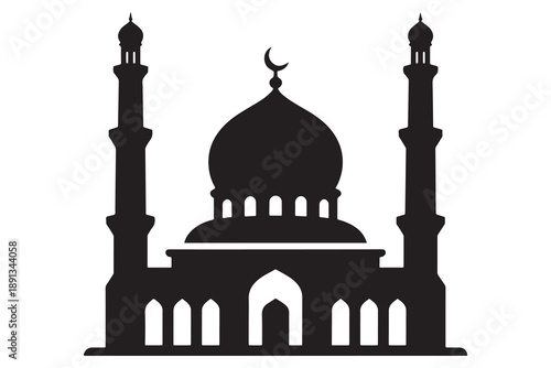 Mosque silhouette with dome and minarets islamic architecture vector illustration
