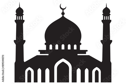 Mosque silhouette with dome and minarets islamic architecture vector illustration
