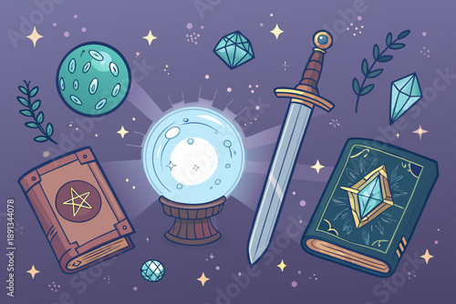 Dynamic Fantasy Items With Glowing Runes Professional Photo