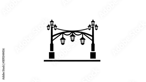 Simple black and white illustration of a street lamp post with multiple lights.