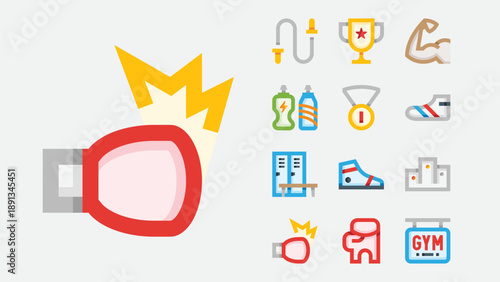 Boxing Training and Fight Icons Set