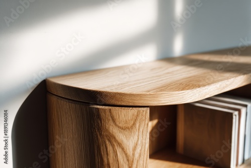 Close-up wooden shelf corner