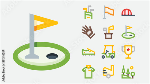 Golf Sport and Equipment Icons Set