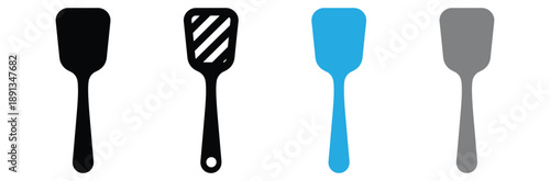 Spatula icon set. Kitchen cooking utensil symbol. Food preparation tool. Vector illustration.

