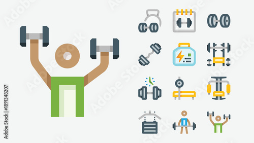 Weightlifting and Strength Training Icons Set