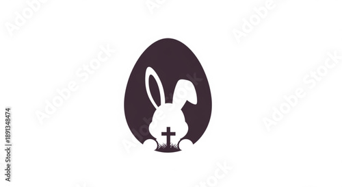 An Easter bunny with a cross on its chest is centered inside an egg