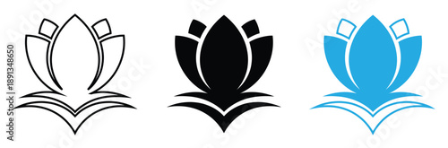 Abstract Lotus Flower Icon Set - Vector Spa Yoga and Wellness Logo Symbols in Outline and Solid Styles,Lotus flower icon showcases a timeless and symbolic style, ideal for representing purity,