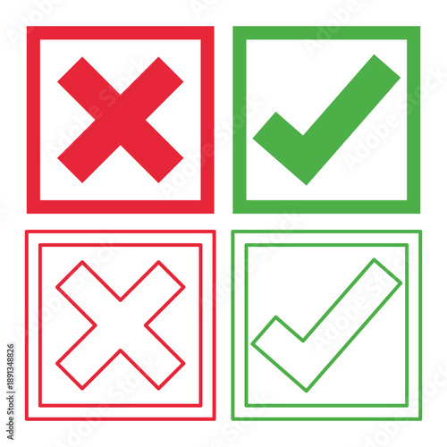 green tick and red cross with square lines