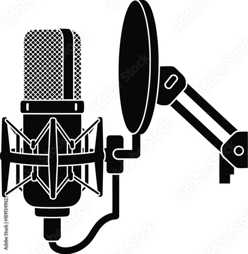 Professional studio condenser microphone with a shock mount for high-quality audio recording, podcasting, streaming, and voiceovers. 