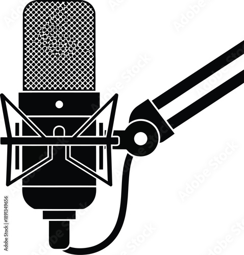 Professional studio condenser microphone with a shock mount for high-quality audio recording, podcasting, streaming, and voiceovers. 