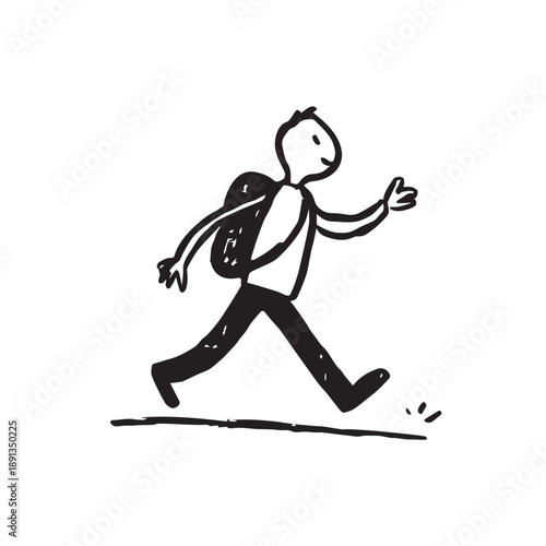 Traveler on the road with a backpack on white background. Tourist continuous line art drawing isolated on white background. Vector illustration