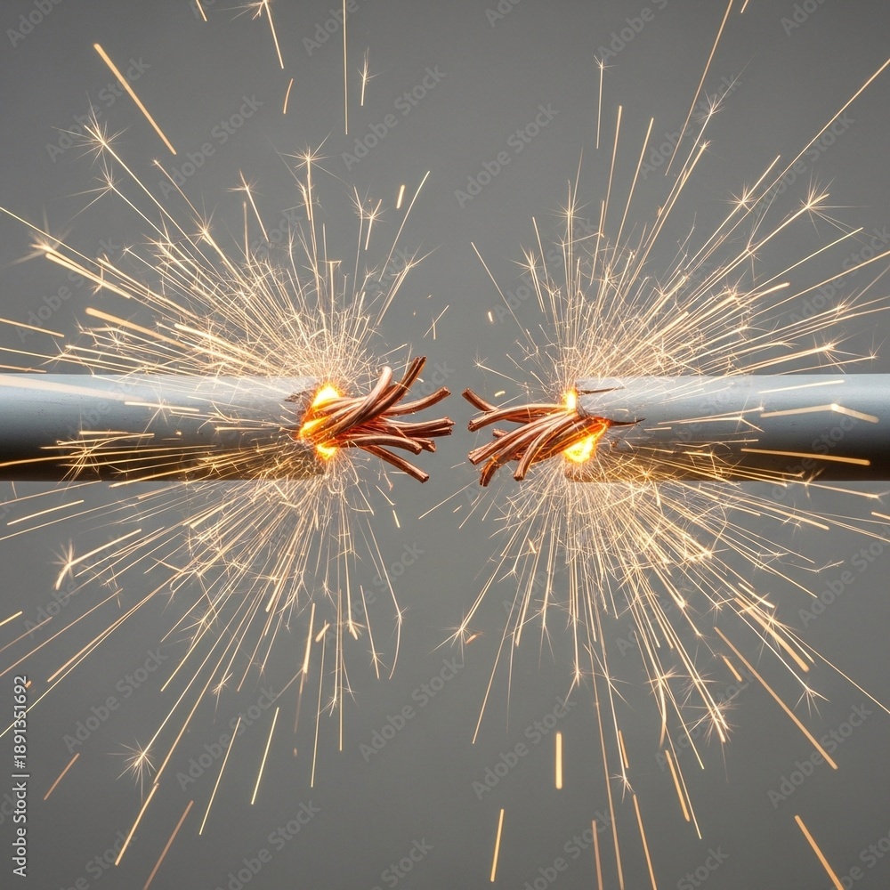 Obraz premium A close-up view of a wire being cut with sparks flying everywhere.