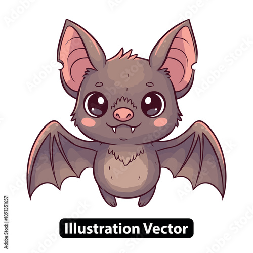 Adorable cartoon bat with large eyes and wings spread wide open in a friendly illustration vector graphic