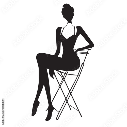 Foto vector,silhouette of a side view of a woman sitting on chair legs crossed