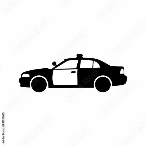 Police patrol Car Side View Silhouette Icon Isolated on White Background