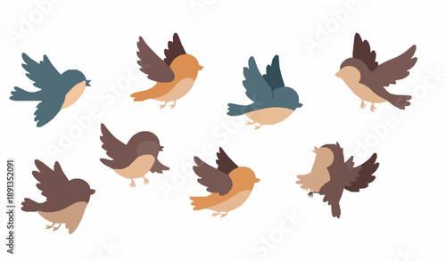 Photos Cute little flying birds cartoon set cheerful garden vector illustration