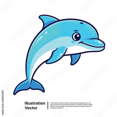 A cartoon dolphin jumping out of the water with a playful gesture in a vector illustration