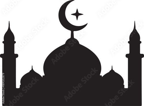 Silhouette of a mosque with crescent moon and star Islamic architecture symbol religious iconography