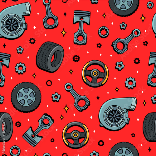 Automotive Car Parts Seamless Pattern