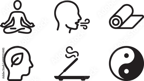 A set of meditation and wellness icons for peace, balance, and mindful living Vector