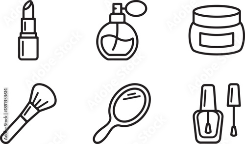 Aesthetic collection of essential beauty and cosmetic outline icons for daily use Vector