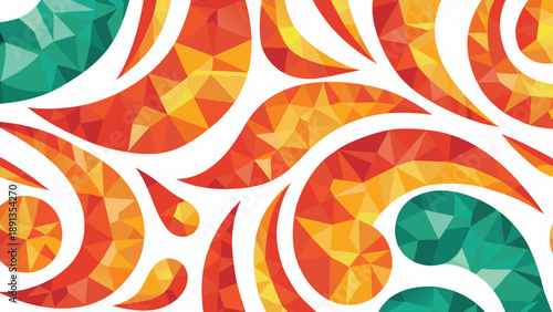 Vibrant paisley patterns in orange yellow and green on white background