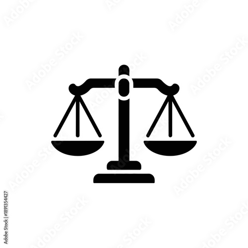 A black scale icon on a white background, symbolizing justice and balance.