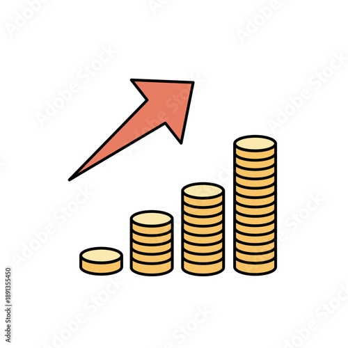 コインを積み上げた成長イメージのシンプルイラスト